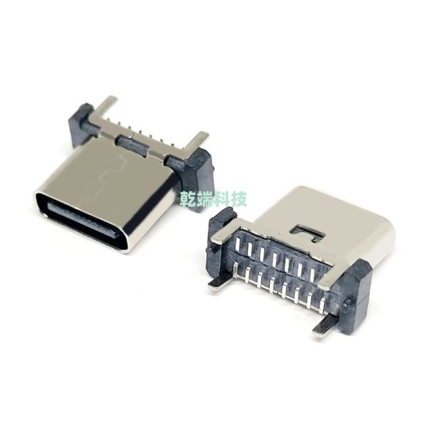 Typec CF 立贴 SMT 16PIN C7025 LCP黑色 H=10.0 &（外壳带弹片）