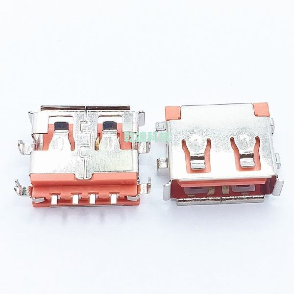 USB AF 沉板1.9 四脚插板 卷边铜壳 黄铜端子贴片 PA9T橙胶