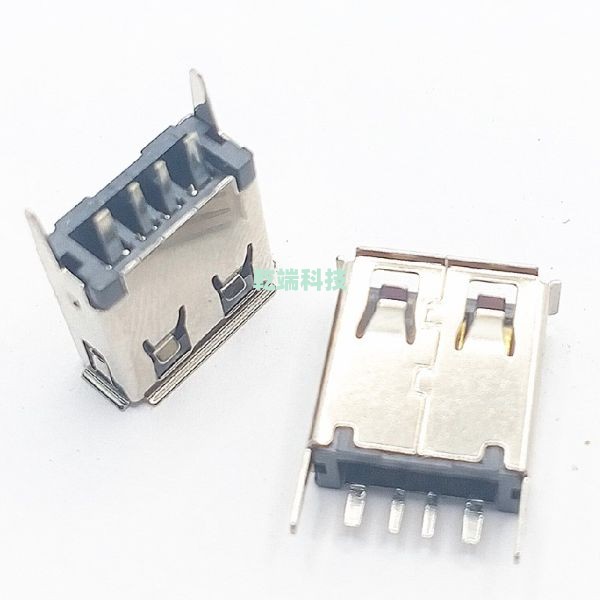 USB AF 180度直插 13.7 卷边铁壳 小脚 大电流 LCP黑胶